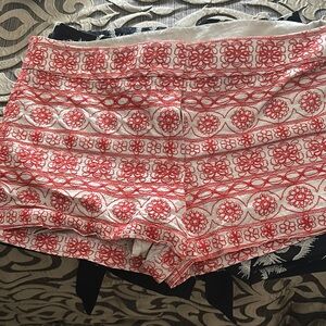 LOFT Red and White High Waist Shorts with Geometric Pattern